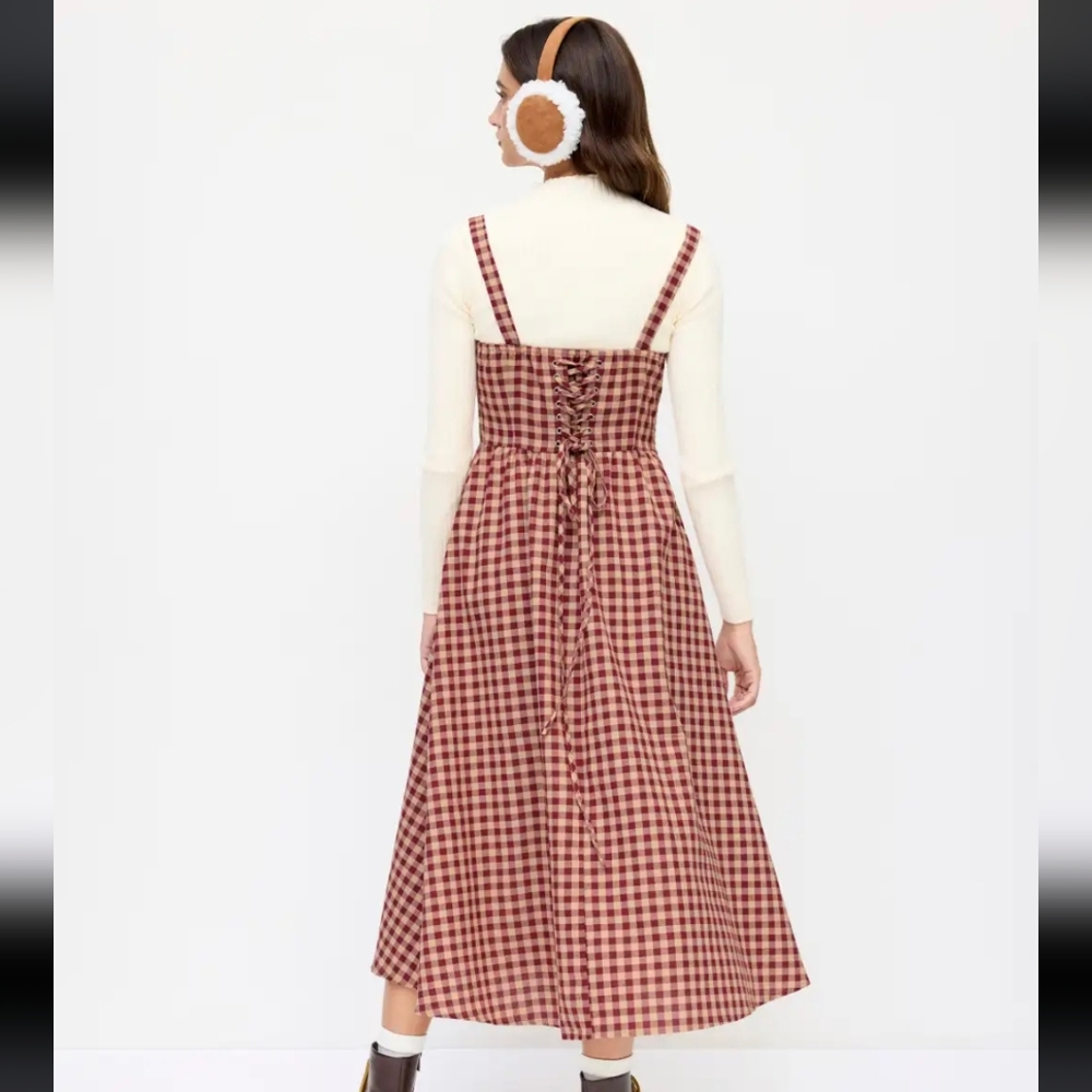 Cider Wine & Cream Cotton Blend Square Neck Gingham Maxi Dress NWT Size Small - Picture 6 of 9
